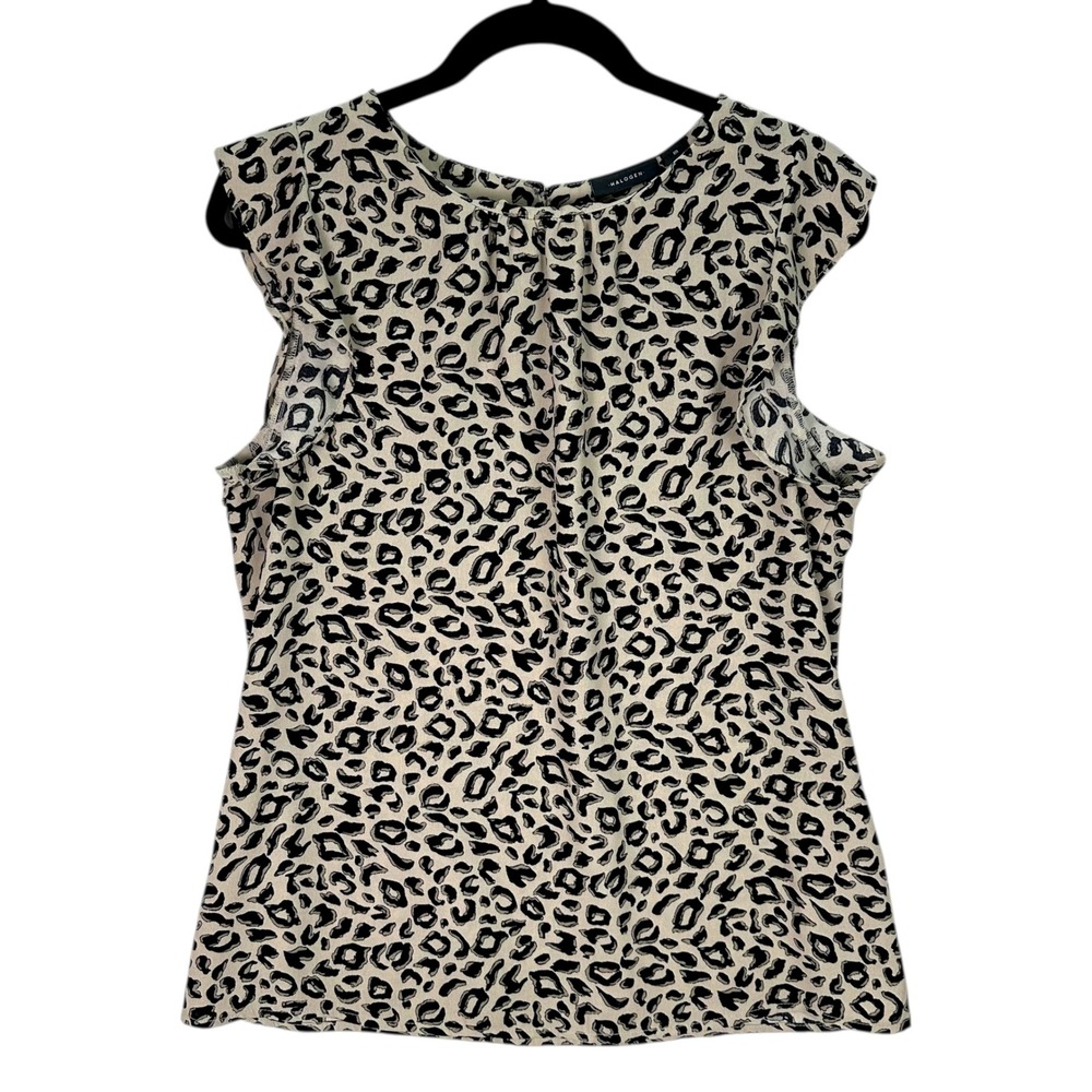 Halogen Womens Leopard Print Ruffle Cap Sleeve Blouse Tan Black Medium